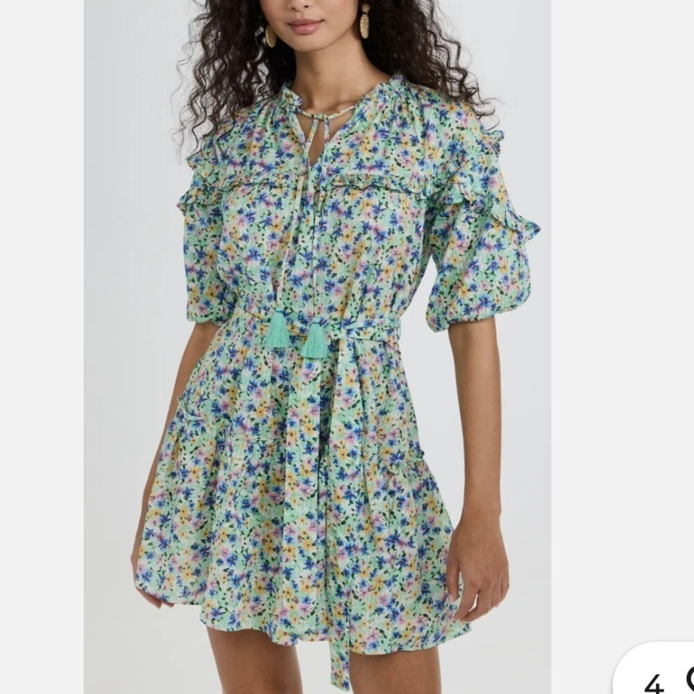 Shoshanna blue pink yellow and green flower dress